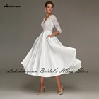 Lakshmigown атласное свадебное платье длиной ниже колена с 34 кружевными рукавами 2022 гражданское свадебвечерние вечернее платье с карманами