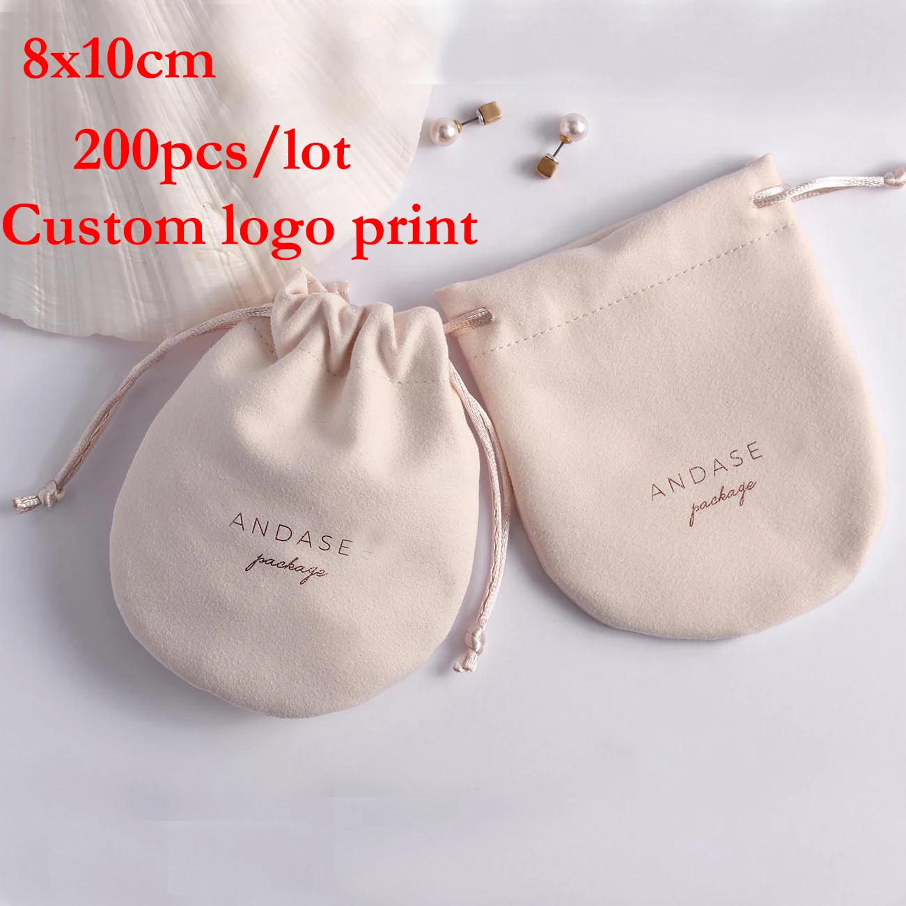 

100pcs 200pcs 8x10cm Custom Logo Suede Pouches Beige Small Bags Necklace Bracelet Ring Earrings Jewelries Flannelette Packaging