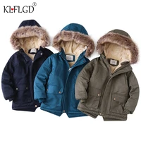 childrens wear hooded cotton padded clothes for boys with plush thickened cotton boys medium length plush waist cotton jacket