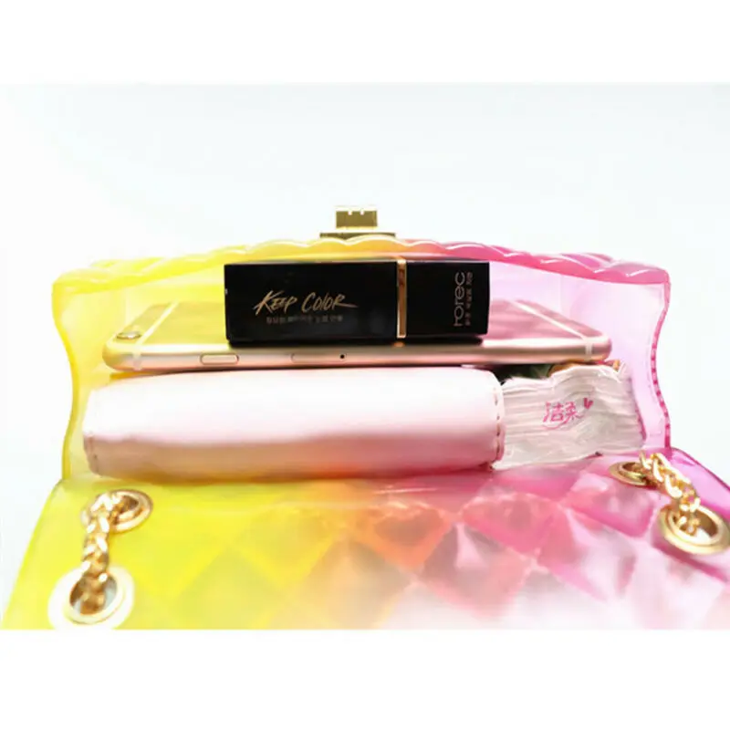 Женские сумки прозрачный плед желе цепи через плечо градиент конфеты | Багаж и