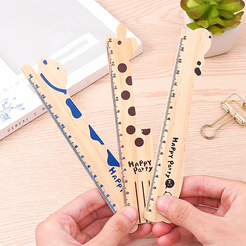 

Cute Cartoon Wooden Rulers 15cm Student Rulers Dog, Hippo, Giraffe Measuring Drawing Ruler Office School Supplies Student Gifts