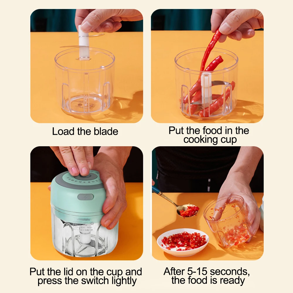 

Mini Electric Garlic Chopper USB Charging Ginger Masher Machine Sturdy Durable Chili Vegetable Crusher Kitchen Tool