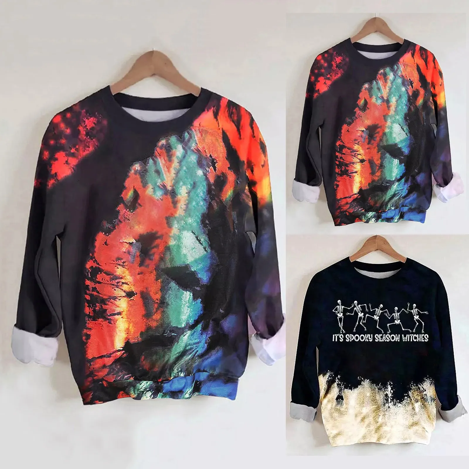 

Fashion Tie Dye Print T-Shirt Women's Clothing 2021 Summer Autumn New Oversized Long Sleeve Vintage Tee Shirts Ladies Casual Top