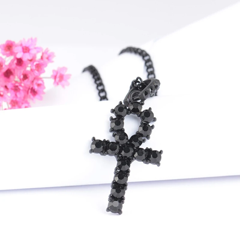  Black Color Rhinestone Crystal Cross Pendant Necklace Crucifix Long Necklaces&ampPendants Charm Men Hip Hop Jewelry | Украшения и