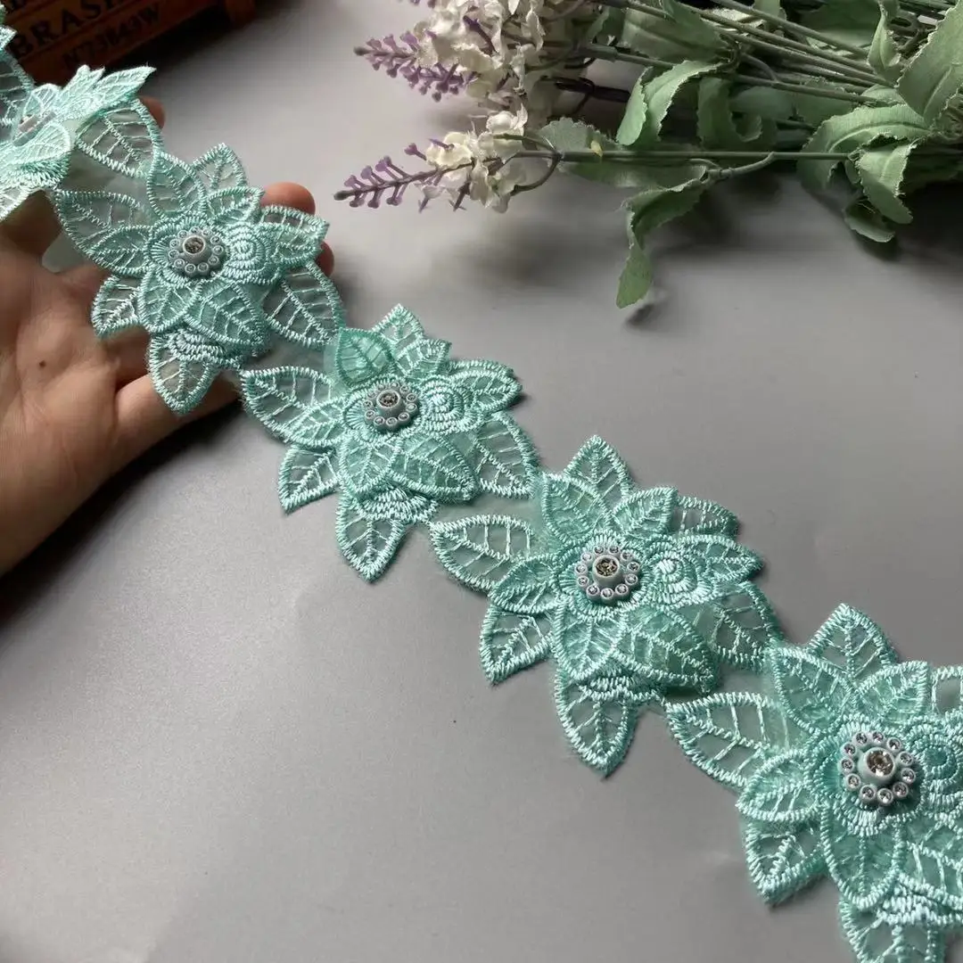 2 ярда бриллиантово-зеленая кружевная бейка аппликация тканевая лента с двойной