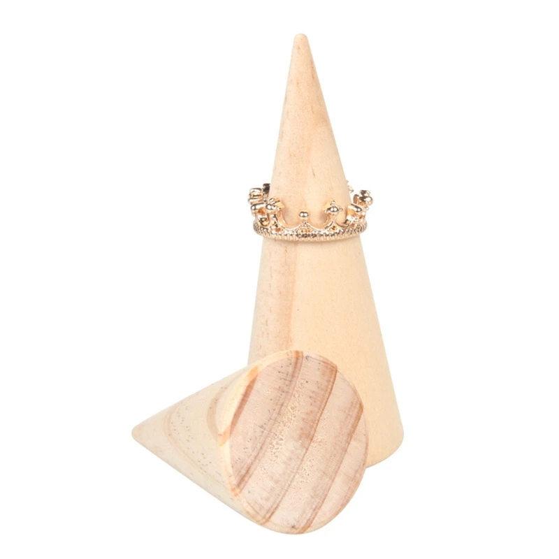 

Natural Unpainted Wooden Ring Jewelry Display Rack Stand Cone Shape Holder Organizer