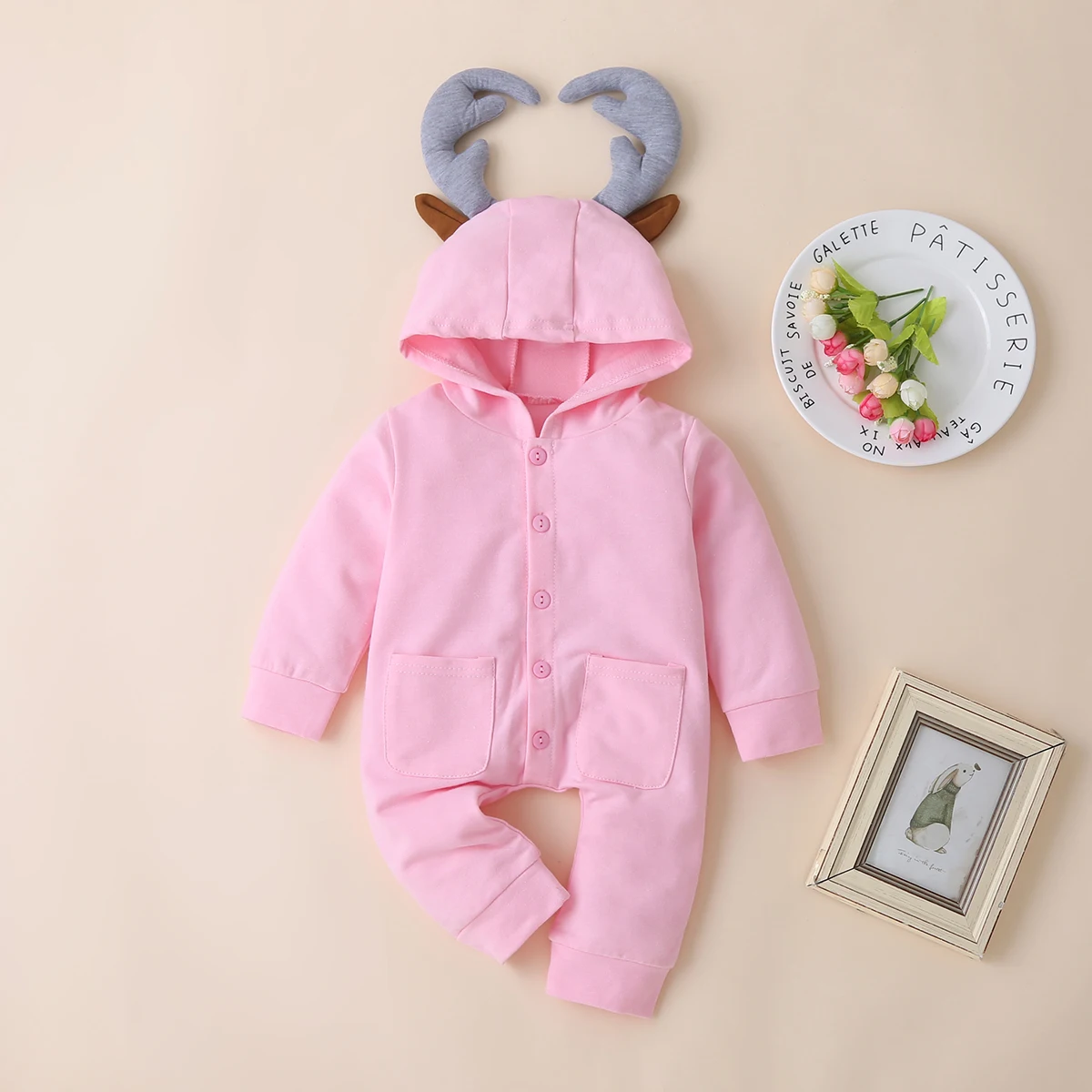 

New Baby Toddler Infant Newborn Baby Boy Clothing Romper Long Sleeve Solid 3D Deer Ears Jumpsuit Playsuit Clothes Outfits 0-24M