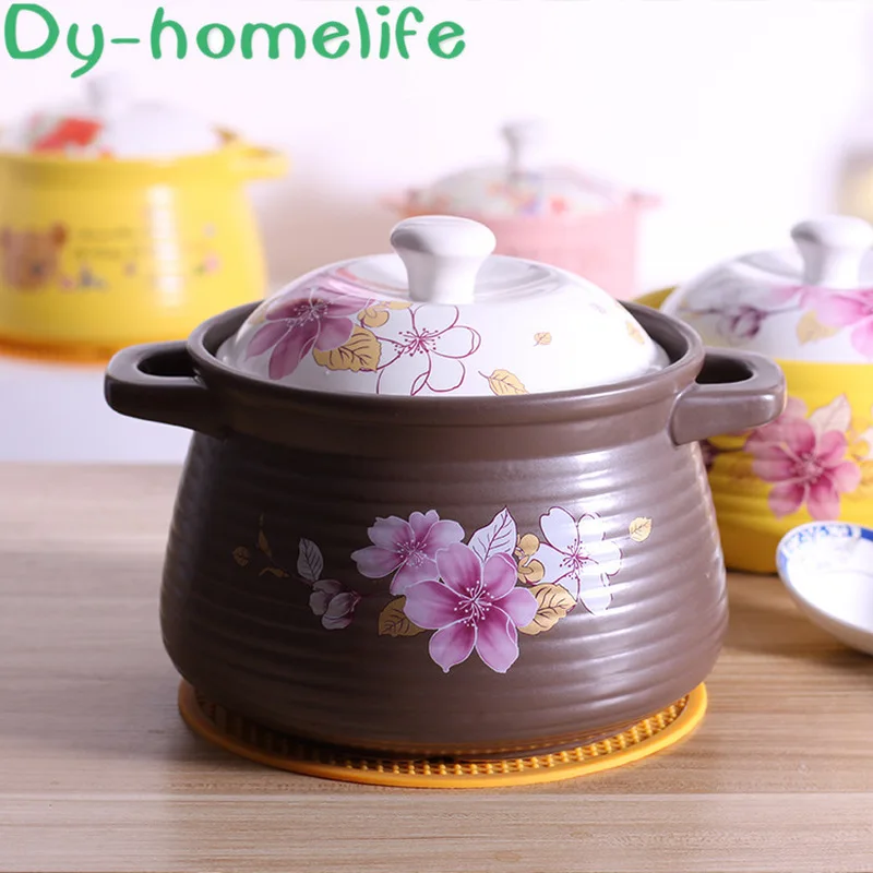 Керамическая кастрюля газовая плита 3 л коричневый высокий камень фарфоровая для