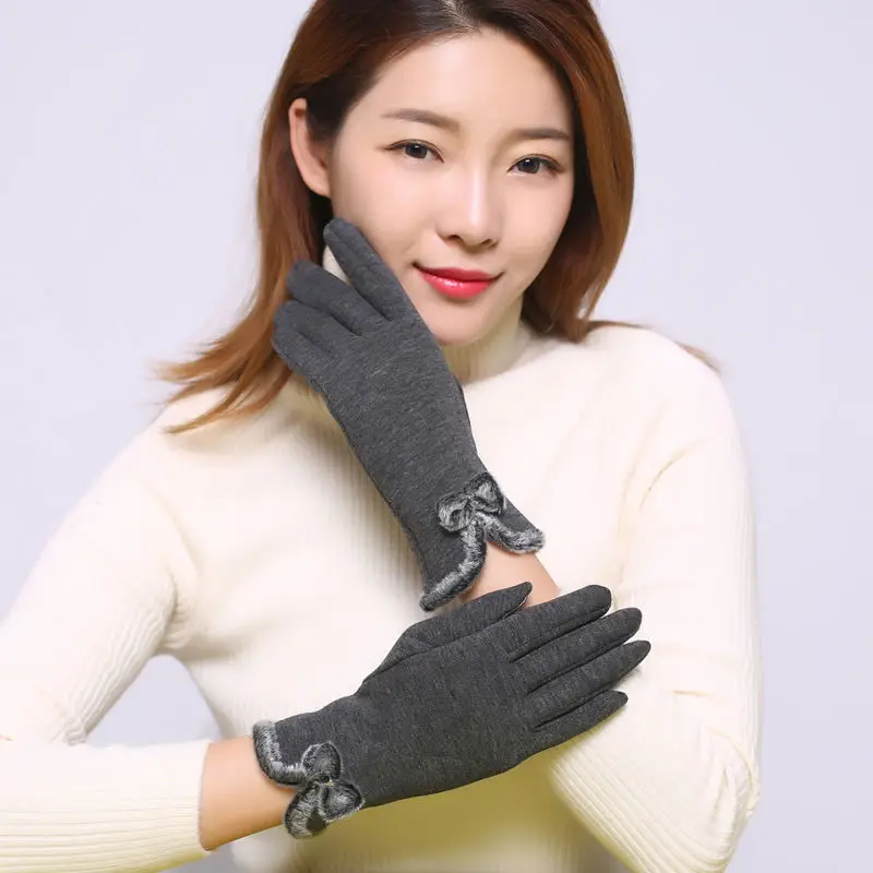 Модные зимние перчатки с бантиком Guantes милые плюшевые для девушек кашемировые