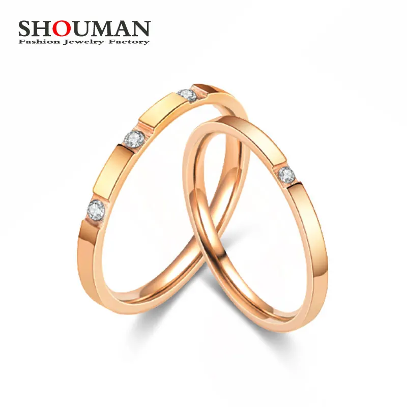 

SHOUAMN 2MM Fashion Simple Exquisite Luxury Rose Gold Cubic Zirconia Ring Men and Women's Couples Wedding JewelryGive Her Gift