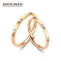 shouamn 2mm fashion simple exquisite luxury rose gold cubic zirconia ring men and womens couples wedding jewelrygive her gift