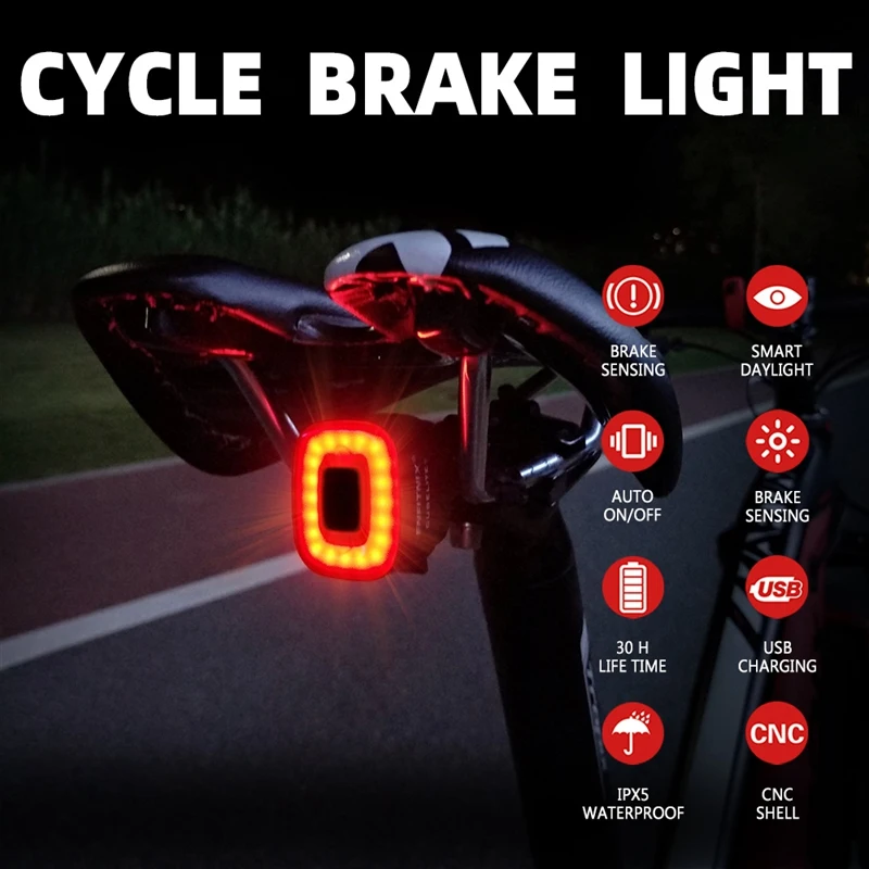 

ENFITNIX CubeLiteII Bicycle Taillight Smart Sensor Brake Lights USB Road Bike MTB Rear Tail Light Saddle Seatpost Light