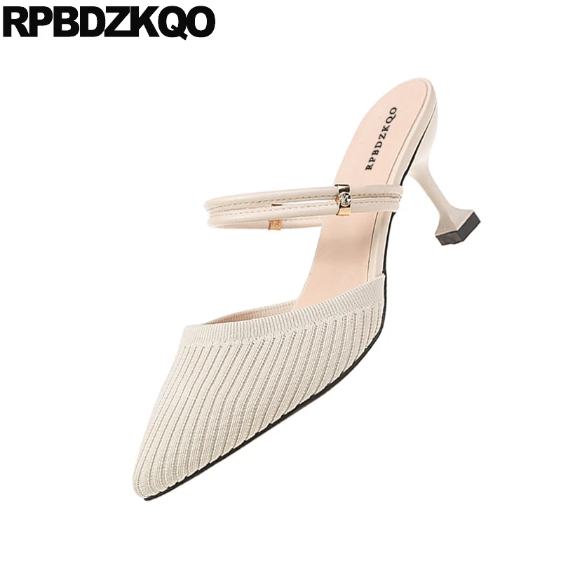 Бежевый 3 дюймов мэри джейн элегантные женские туфли на каблуке-шпильке без