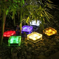 crystal brick solar lamp led glass square ice stone solar energy light waterproof colorful decor garden pathway patio pool stair