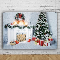 laeacco merry christmas tree fireplace gift white wall floor interior decor background baby portrait photography photo backdrops
