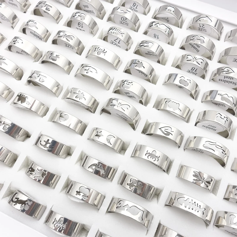 Оптовая продажа 100 шт./лот мужские женские кольца из нержавеющей стали лазерная