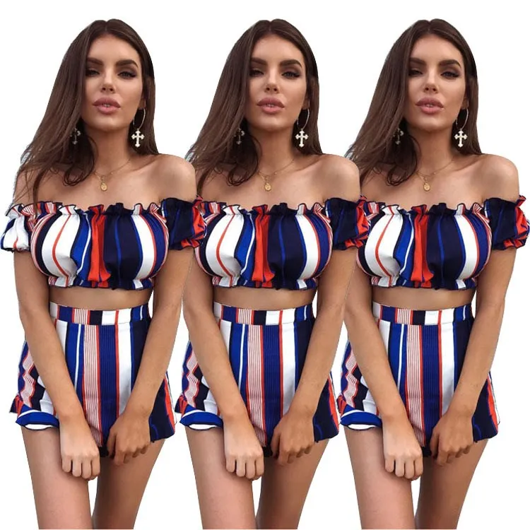 Комплект из двух предметов летний женский костюм в радужную полоску сексуальный