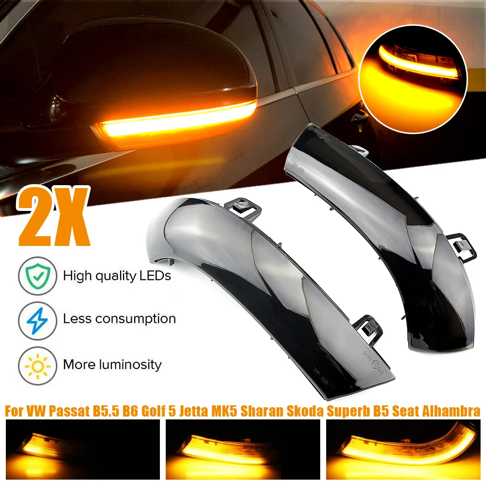 

2pcs For VW GOLF 5 GTI V MK5 Jetta Passat B5.5 B6 Sharan Superb EOS Dynamic LED Turn Signal Light Side Wing Mirror Indicator