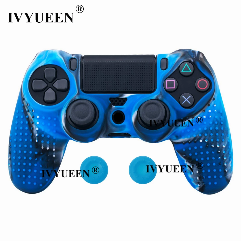 IVYUEEN для sony playstation 4 Dualshock 4 PS4 Pro Slim контроллер силиконовый чехол защитная кожа и аналоговые ручки - Цвет: Blue Camo