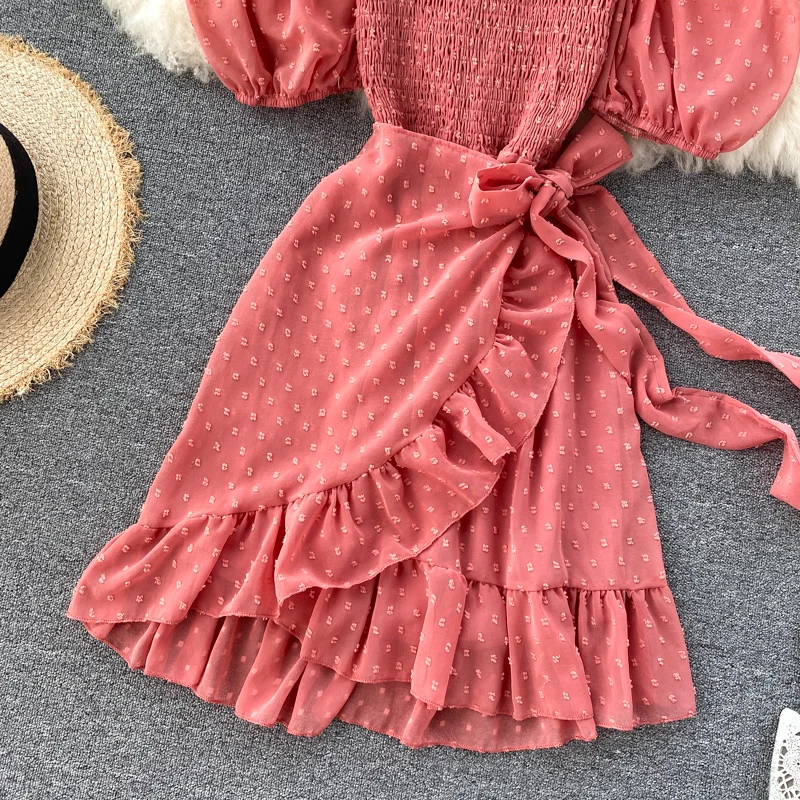 SINGRAIN-женское шифоновое платье с рюшами летнее и рукавами-фонариками сексуальное