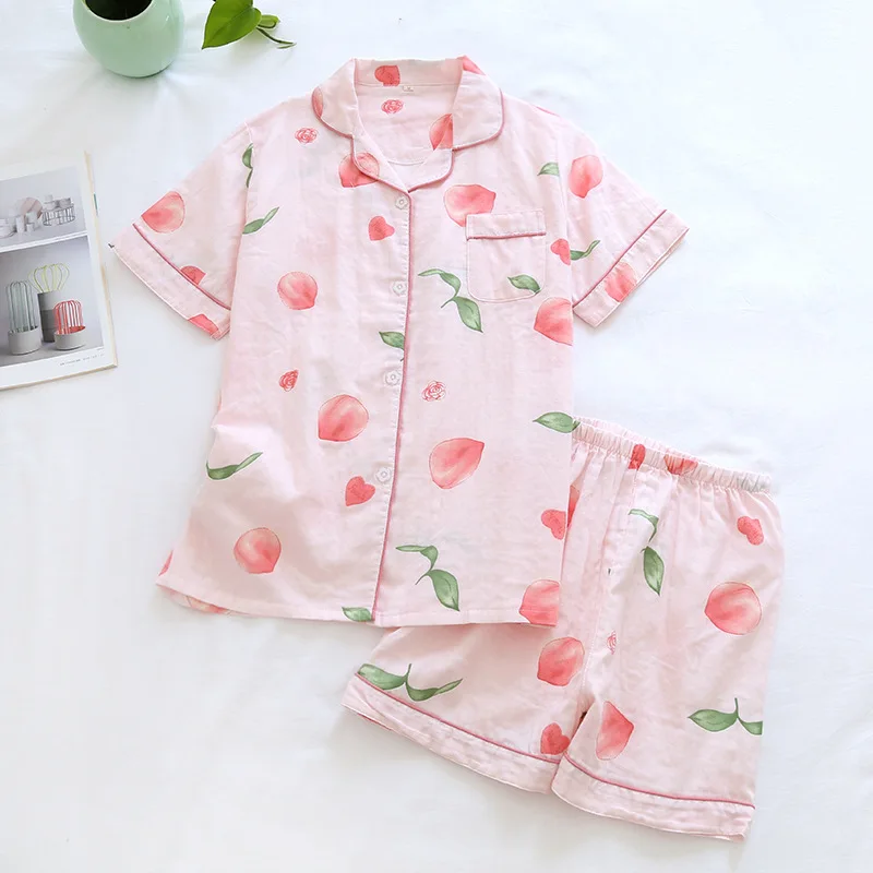 New Summer Women Pajamas Set Cotton Gauze Short-sleeved Ladies Sleepwear with Shorts Thin Comfortable Soft Loose Home Clothes