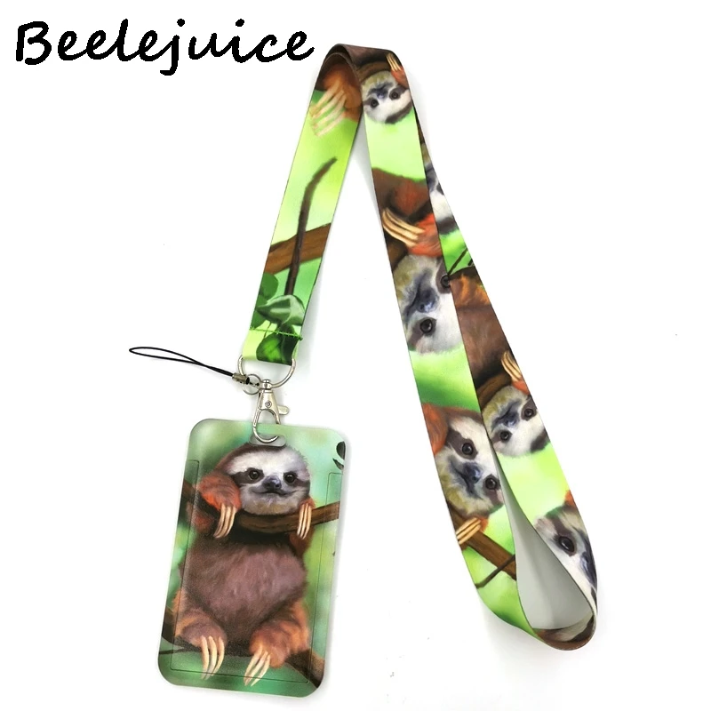 

12sets Real Animal Sloth Creative Lanyard Card Holder Student Hanging Neck Phone Badge Subway Access Card Holder Accessories