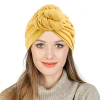 women knotted turban bonnet solid color african twist headwrap stretchy muslim hijab chemo cap head scarf ladies hats headdress