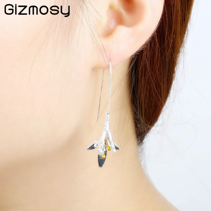2019 Ladies Lily Silver Plated Drop Earrings Simple Elegant Lotus Long Women Vintage Orchid Fashion SY5192 | Украшения и