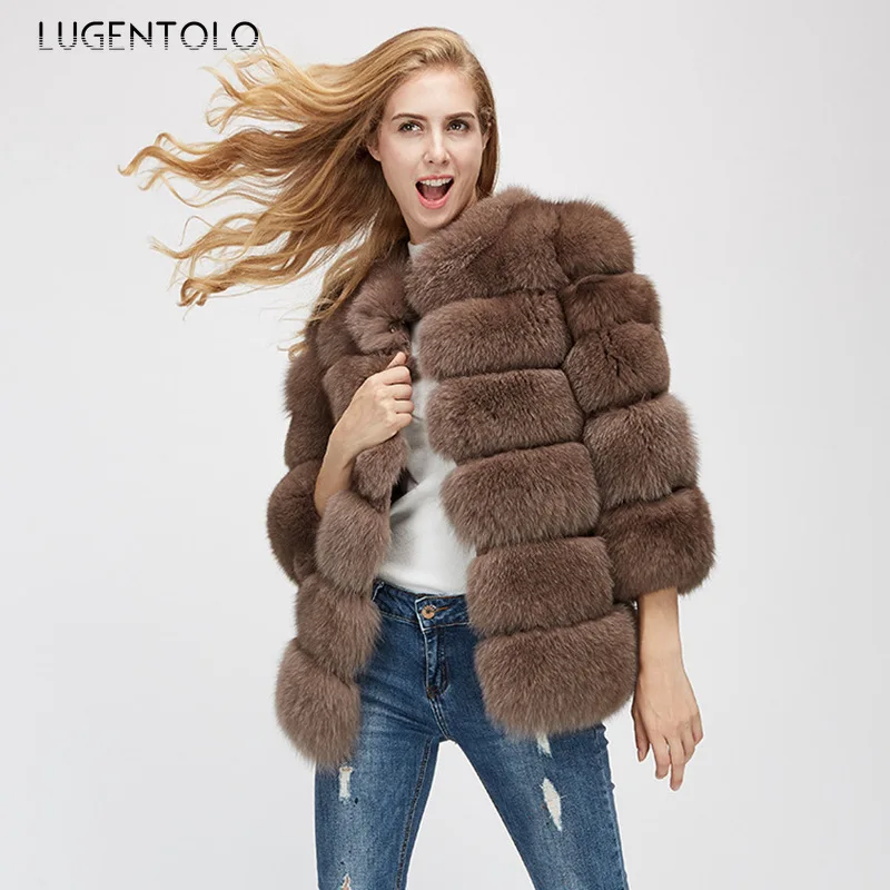 

Women Winter Faux Fur Thicken Warm Solid Elegant Coats Female Eleagnt Large Size Slim Fashion Street Faux Fur