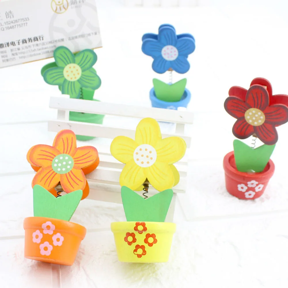 

1pcs Wooden Cartoon Flower Card Notes Folder Photo Clip Card Message Clip Office Supplies Study Desk Information Photo Clip