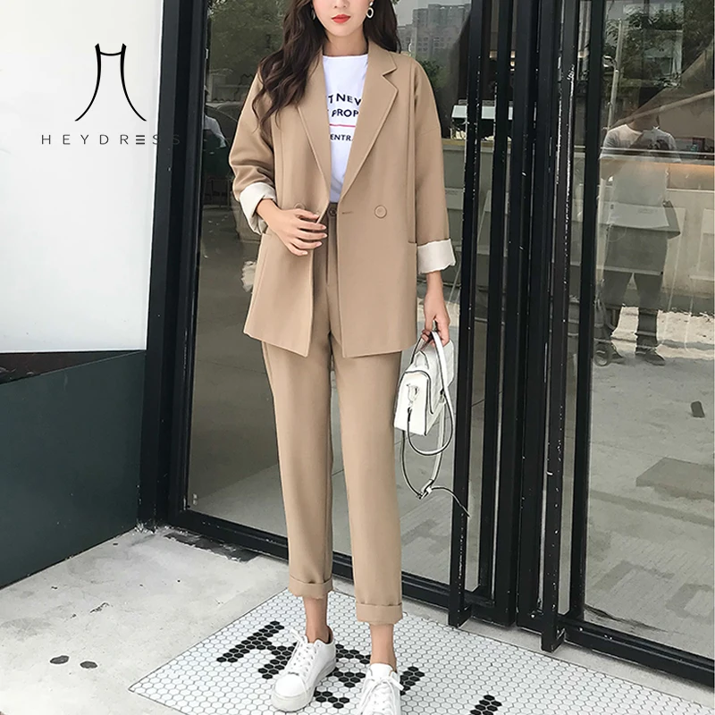 Heydress Повседневный Однотонный женский брючный костюм блейзер с отложным