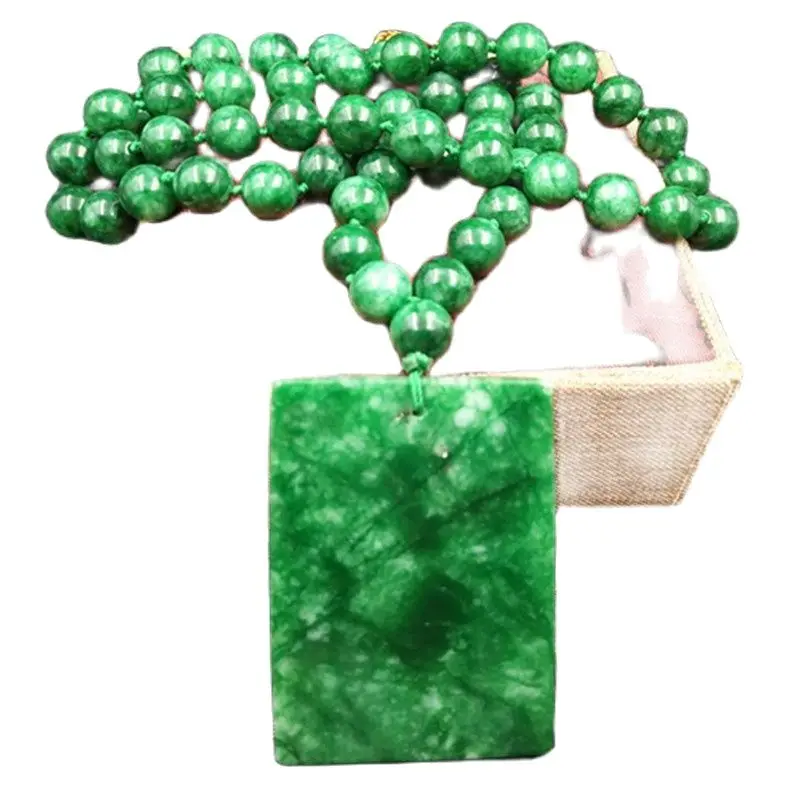 

China's Natural Dry Blue Jade Jade Buckles Safety Pendant Beads LONG NECKLACE Sweater Chain