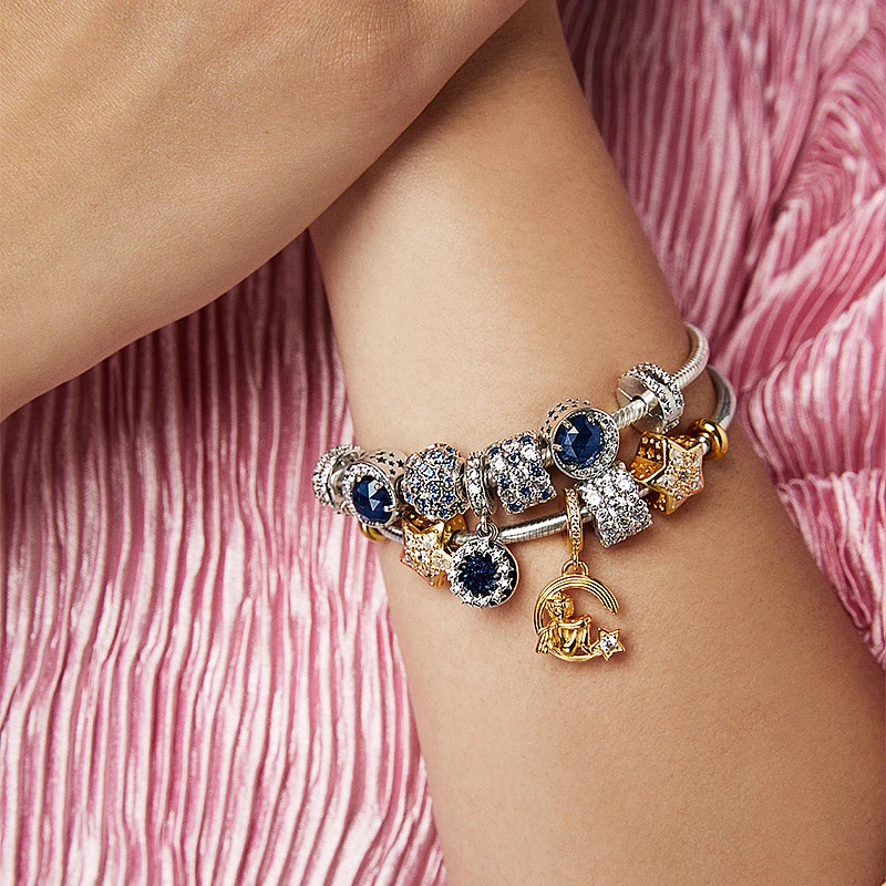 

Ahthen 925 Sterling Silver Beads Blue and Clear Sparkle Charms fit Original Pandora Bracelets for Women Jewelry Making Girl Gift