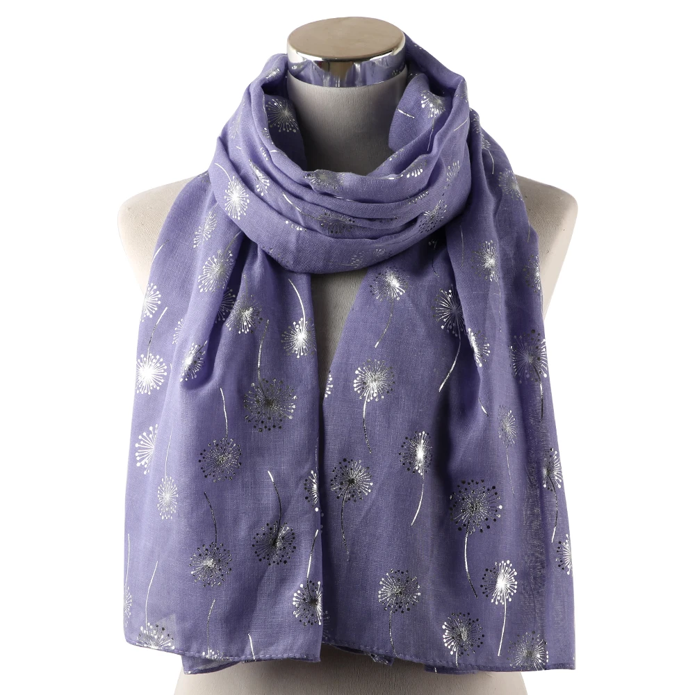 Light lavender Новые модные женские блестящие белые розовые серые бронзовые серебряные шарфы с одуванчиками для женщин - Цвет: Light lavender