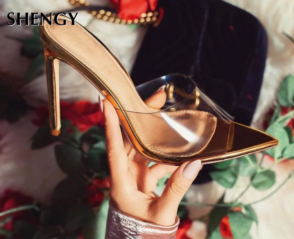 

New 2019 Clear PVC Transparent Pumps Sandals Heel Stilettos High Heels Pointed Toes Womens Party Shoes Nightclub Party Pump