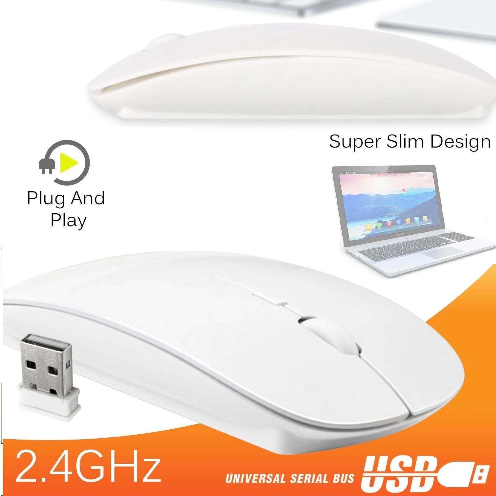 

Тонкая 2,4 ГГц USB оптическая беспроводная мышь прокрутки для ПК ноутбука Mac iMac