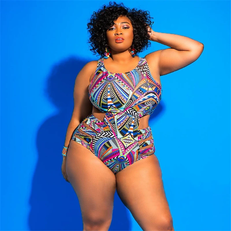 

Размера плюс один кусок купальник-бикини 2021 Новое поступление сексуальные с нескольких Цвет Высокая талия полые купальный костюм для женщи...