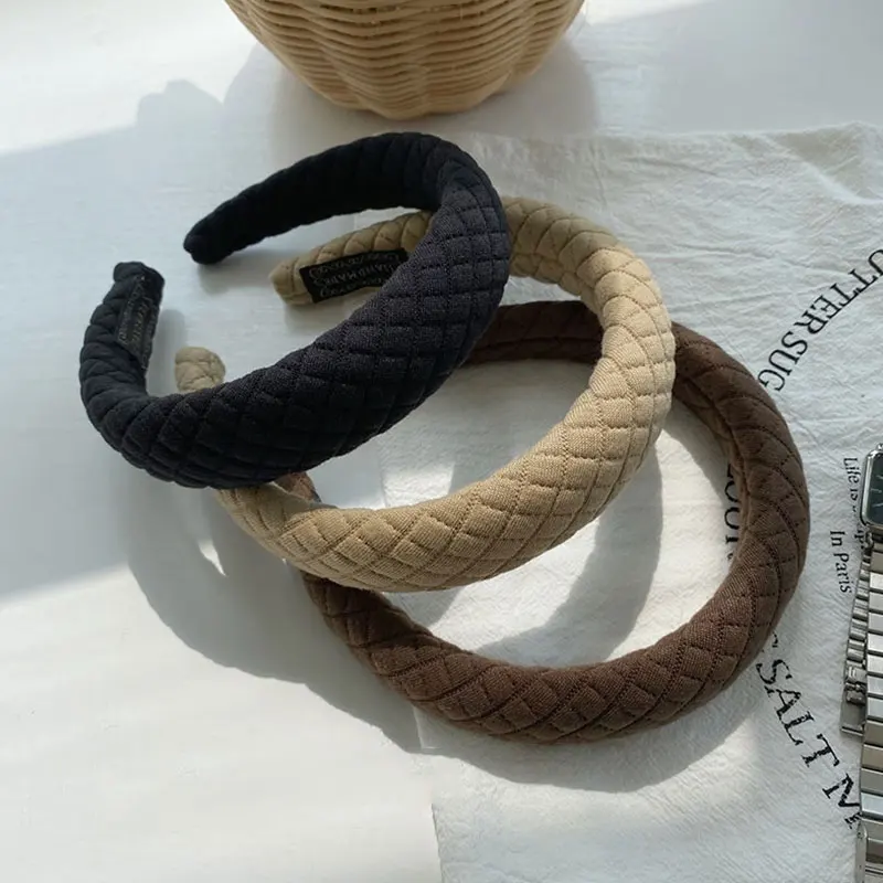 

Temperament Sponge Hair Hoop Texture Autumn Winter Headband Female Simplicity All-match Grid Hair Hoop Hair Accessories