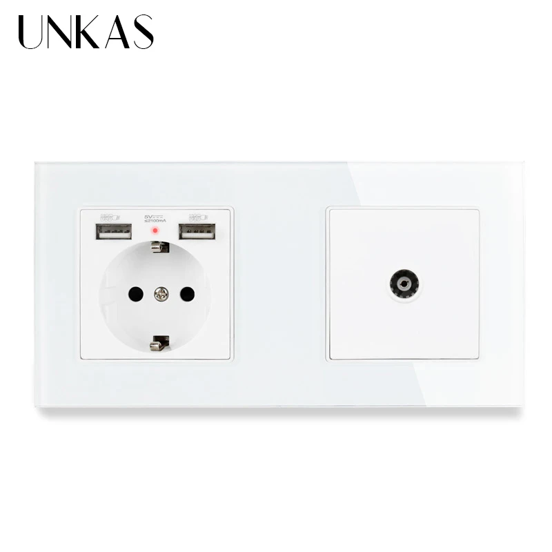 Розетка электрическая UNKAS с 2 USB портами и гнездом для телевизора 172 х86