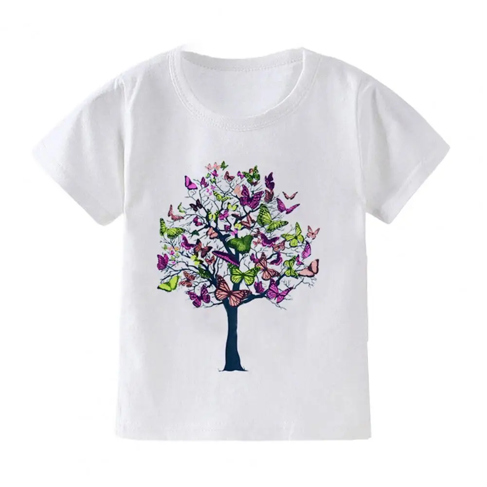 

T-shirt Short Sleeve Breathable Simple Kids Flower Digital Printing T-shirt for Home