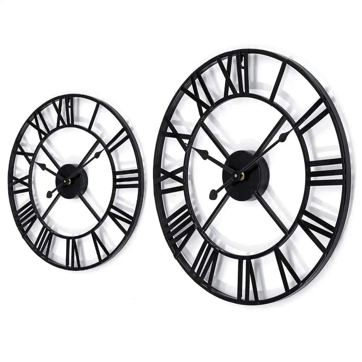 

3D Retro Black Iron Wall Clock Large Metal Watch Art Hollow Roman Numeral Ring for Home Living Room DIY Decoration Clocks Crafts