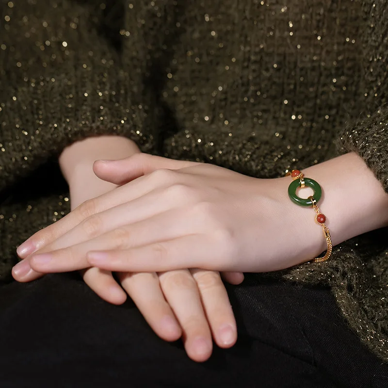 

Leouerry Hetian Jasper Bracelet S925 Silver Natural Jade Jasper Red Agate Bracelets for Women Personality Silver 925 Jewelry