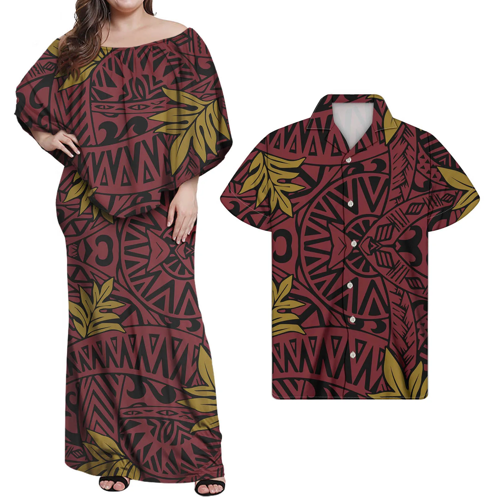 

Оптовая продажа товаров Hycool для бизнеса, полинезийские Этнические красные платья для женщин, модное длинное летнее платье с открытыми плечами для пары