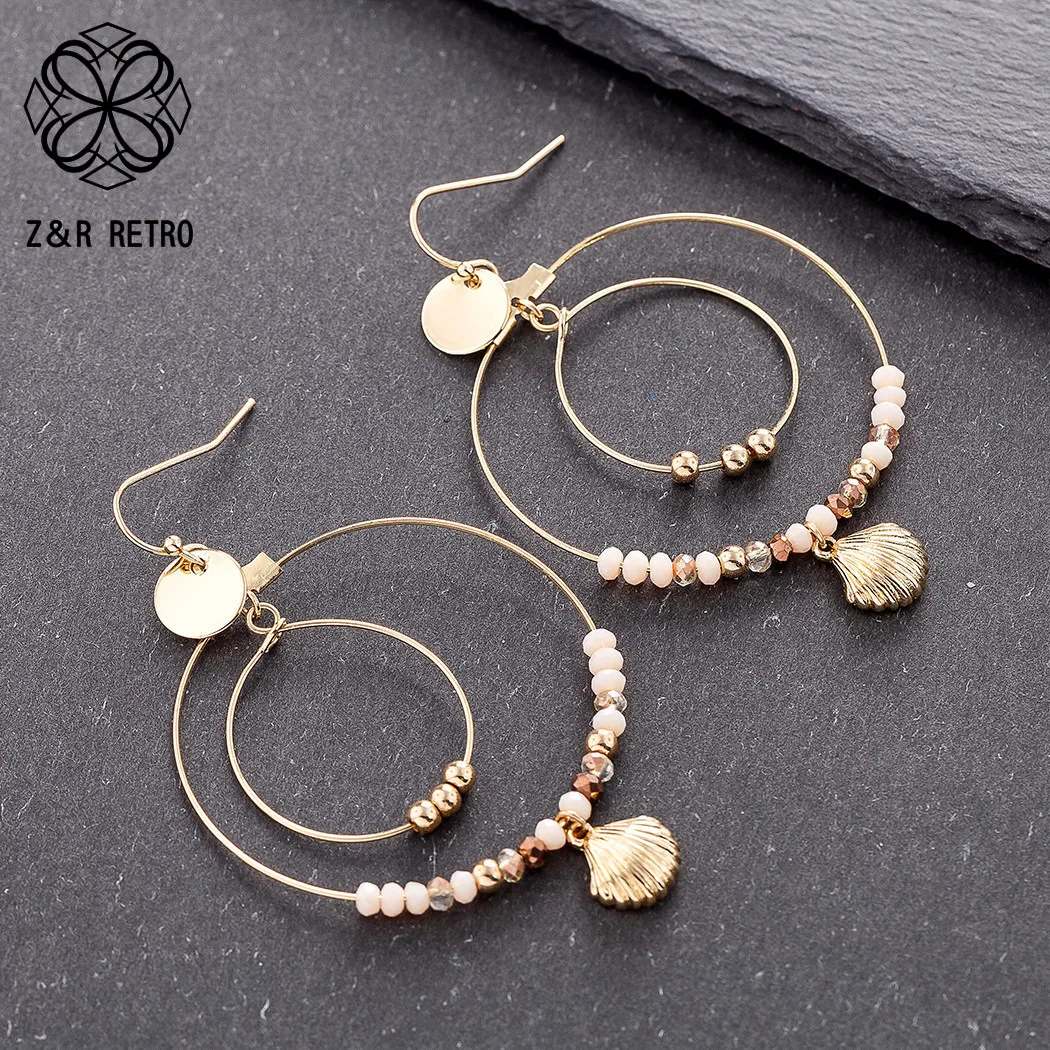 

Vintage Korean Dangle Earrings Conch With Bead Hook Accessories Unusual Thing Women's Jewelry Female Hanging Gift For Engagement