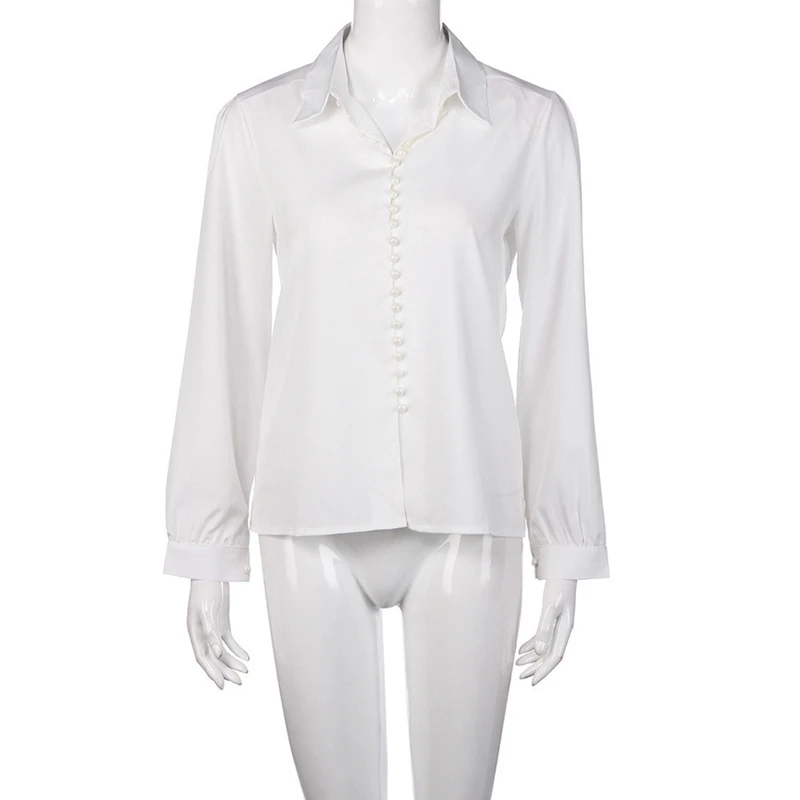 

Fashion Casual Solid Color ladies office Tops Sexy Buttons Long Sleeve Blouse 2021 New Spring Women Chiffon White Shirt