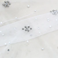 high quality french net pearl beaded white lace rhinestone tulle fabric by the yard sewing accessories for clotheswedding dress