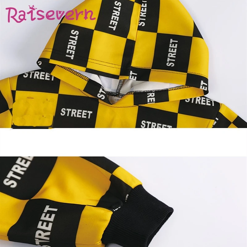 RAISEVERN Письмо плед Печать Детей Crop Толстовка Hip Hop Детские Девушки Печатного Hoodie Tops