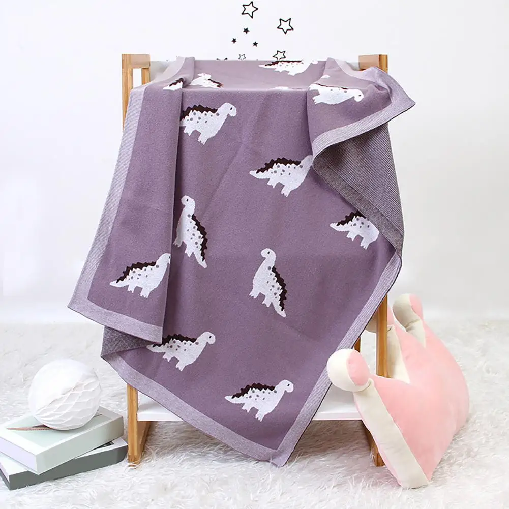 

100x80cm Spring Autumn Cartoon Dinosaur Soft Knitted Baby Blanket Swaddle Wrap Blanket Swaddling 2021