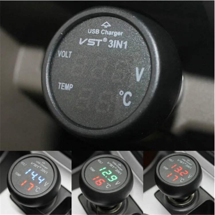 

Three-in-one Multi-function Car Voltmeter, Car Thermometer, USB Mobile Phone Charger, Car Accessories