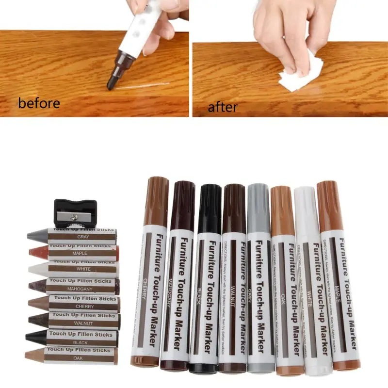 17Pcs Furniture Touch Up Kit Markers & Filler Sticks Wood Scratches Restore Kit